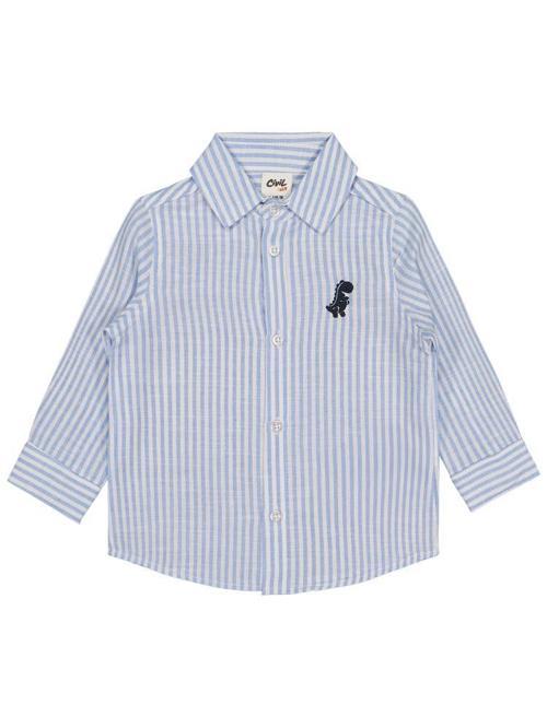 Dinozor Nakışlı Çizgili 6-18 Ay Gömlek - Mavi6-9 Ay