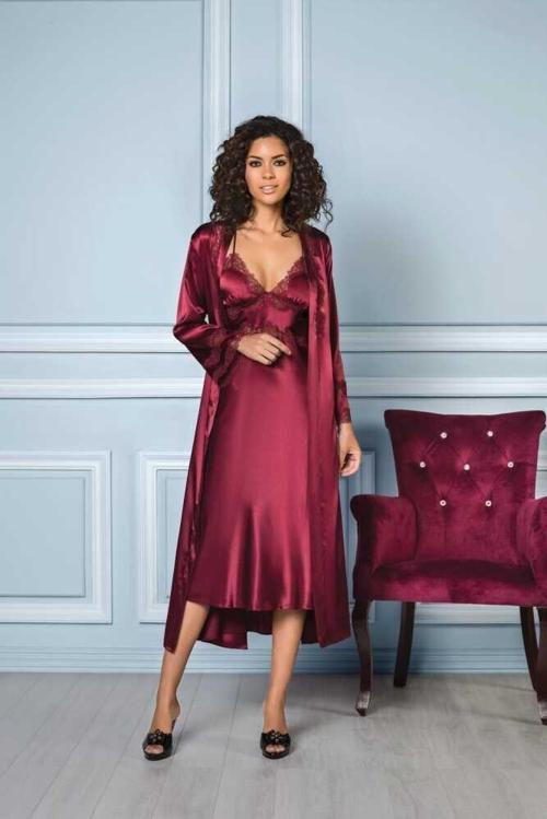 Bordo Altılı Çeyiz Gecelik Sabahlık Set 6960