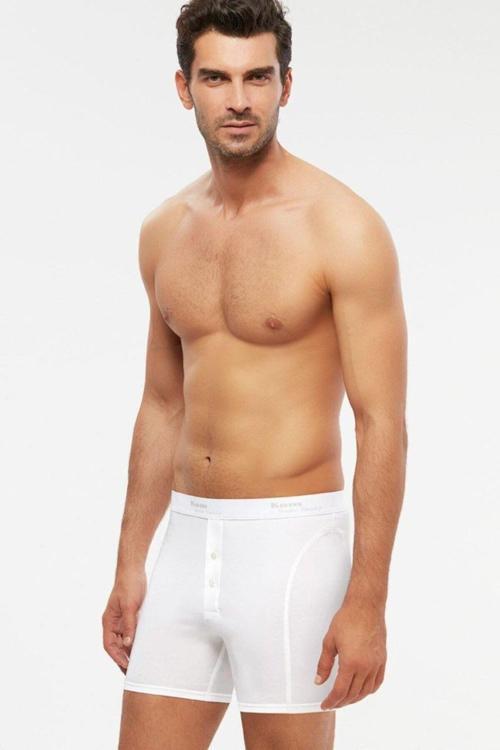 Kom Long Şort Erkek 2Lİ Boxer Beyaz