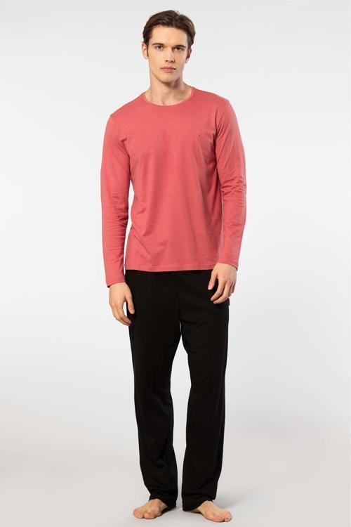 Erkek Bisiklet Yaka Uzun Kollu Modal Pijama Takımı 2244/Mercan