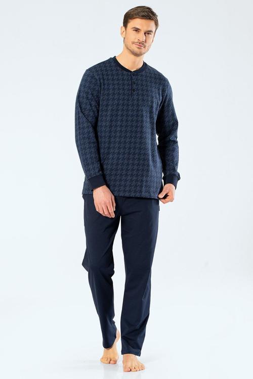 Erkek Jakarlı Noktalı Patlı Pijama Takım 2197/Lacivert