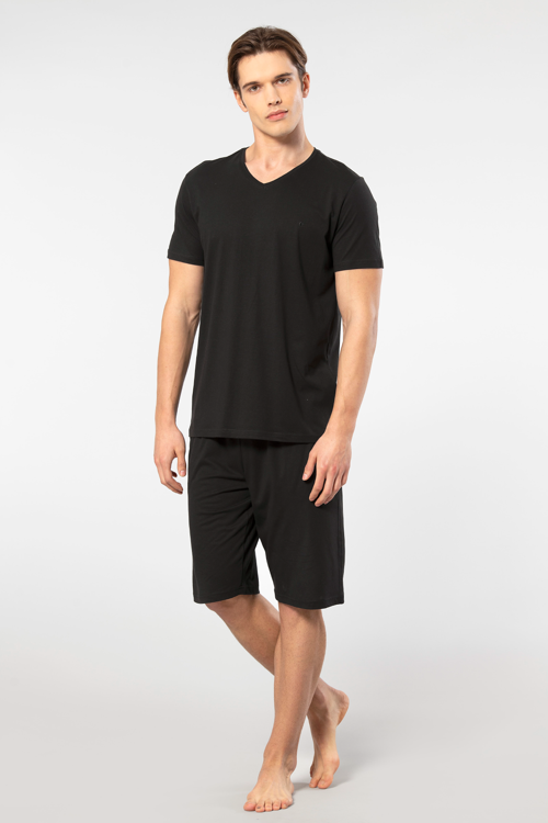 Erkek 2193/Siyah Kısa Kollu Modal Bermuda Takım