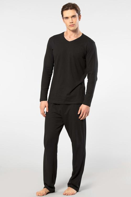 Erkek Uzun Kollu Modal Pijama Takımı 2237/Siyah