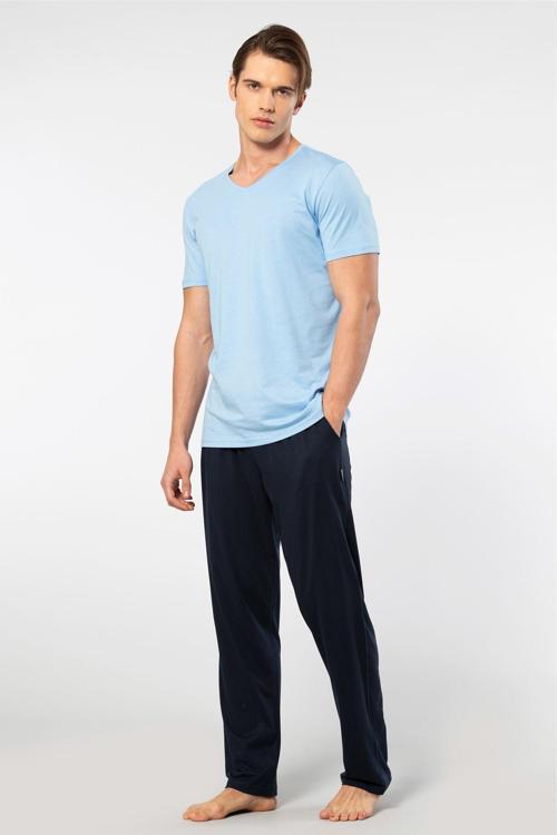 2192/Açık Mavi Erkek Kısa Kollu Modal Pijama Takımı