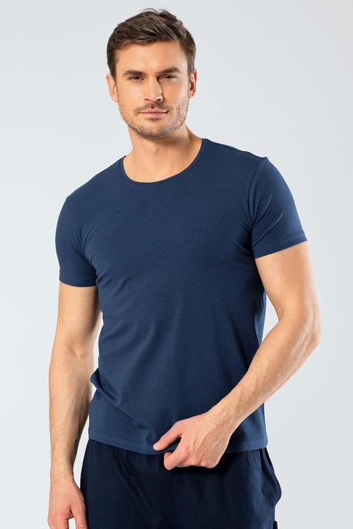 Erkek Bisiklet Yaka Likralı T-shirt 1331/İndigo