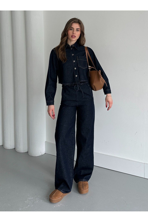 Beli Lastikli Pantolon Ceket Denim Takım - 240185