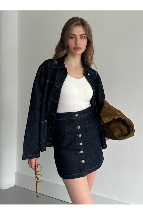Düğmeli Denim Etek - 250330