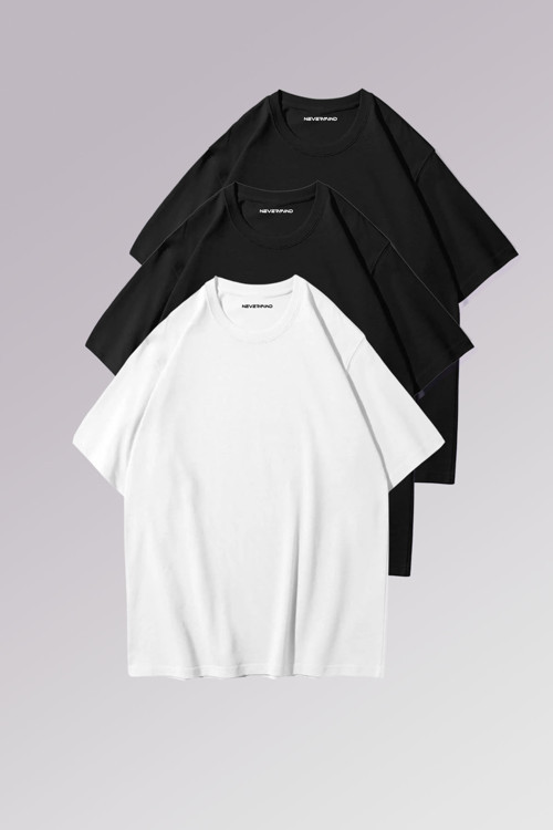 Erkek Siyah Beyaz %100 Pamuklu 3’lü T-shirt Paketi