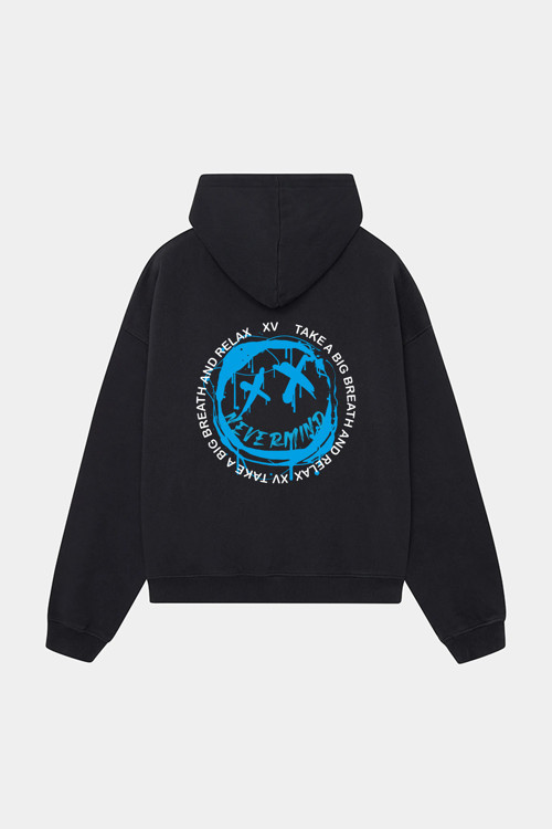 Unisex Beyaz Kapüşonlu Sweatshirt - Mavi Baskılı Oversize Hoodie