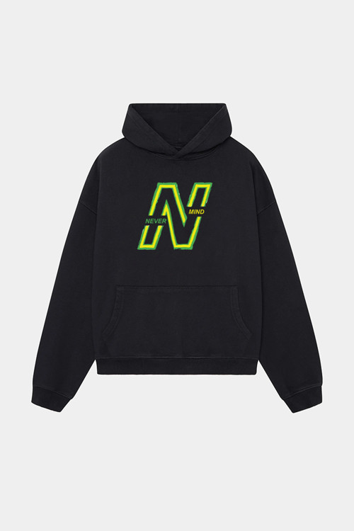 Unisex Kapüşonlu Sweatshirt - Neon Yeşil Baskılı Oversize Hoodie