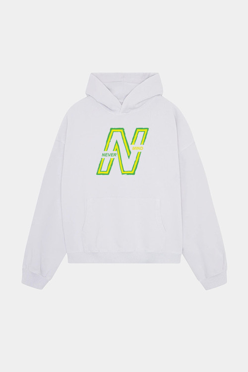 Unisex Kapüşonlu Sweatshirt - Neon Yeşil Baskılı Oversize Hoodie