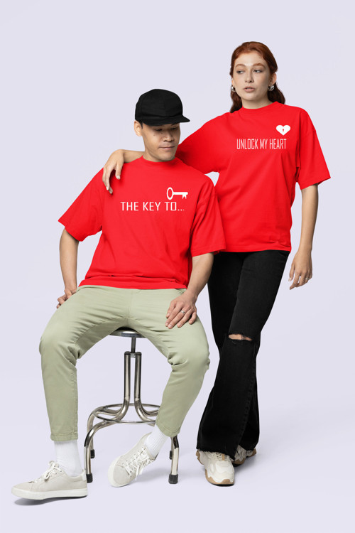 Unisex Kadın Erkek The Key To Çift Sevgili T-shirt 2'li Set Takım