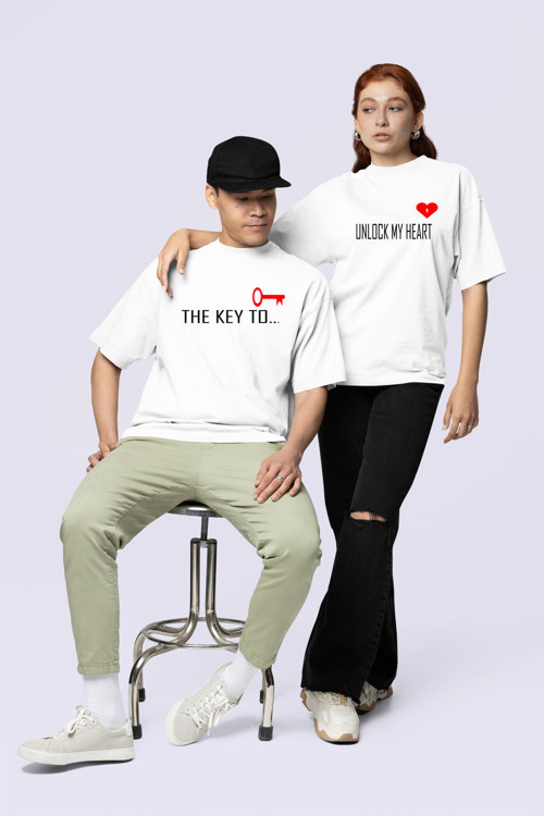 Unisex Kadın Erkek The Key To Çift Sevgili T-shirt 2'li Set Takım