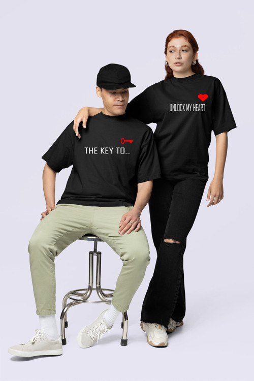 Unisex Kadın Erkek The Key To Çift Sevgili T-shirt 2'li Set Takım