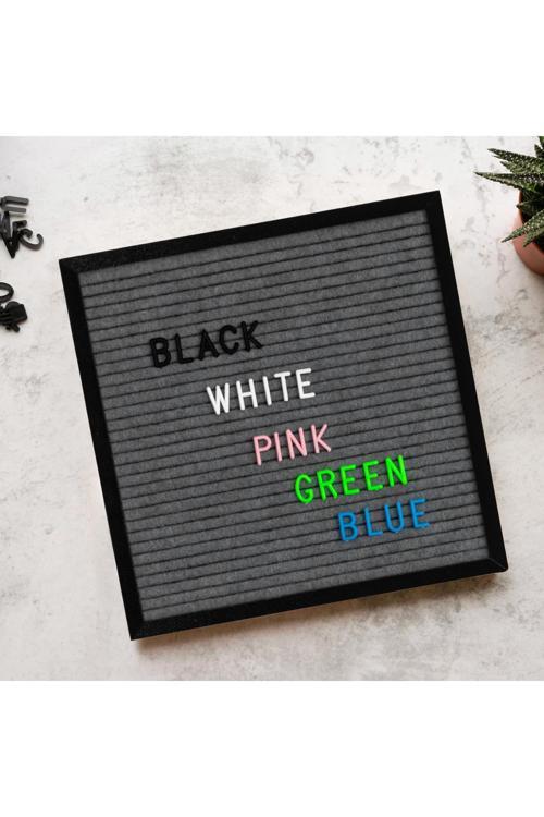 Dekoratif Yazı Panosu, Siyah Ahşap Çerçeve Gri Keçe Zeminli Letter Board, (Beyaz Harf)