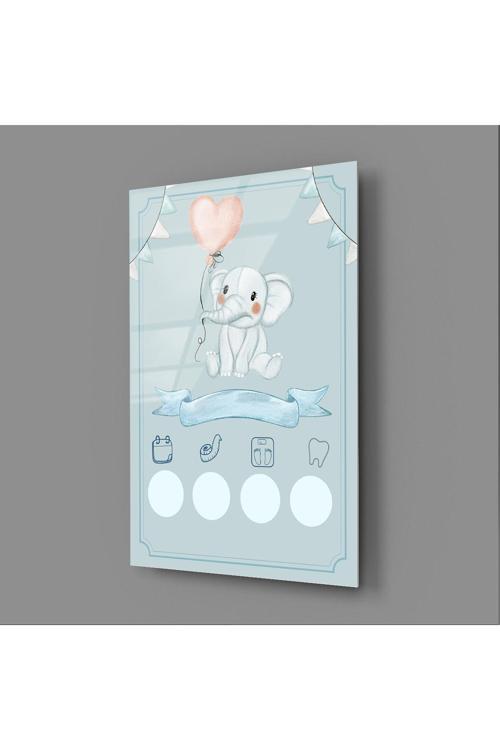 Sevimli Kalpli Fil Bebek Gelişimi Cam Tablo Pano