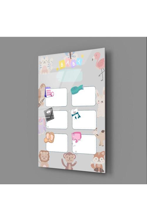 Yazılıp Silinebilir Sevimli Hayvanlar Temalı Çocuk Gelişimi Cam Pano