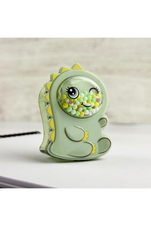 Sevimli Dinozor Tasarımlı Mikro Kalemtıraş – Çift Bıçaklı, Hazneli, Renkli Köpük Boncuklu, Kırtasiye