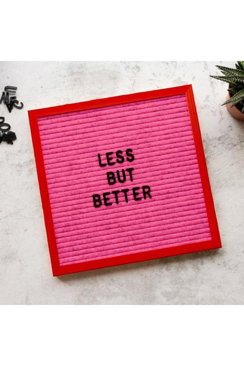 Dekoratif Pembe Keçe Zeminli Kırmızı Ahşap Çerçeveli Harf Panosu, Letter Board (Siyah Harf)