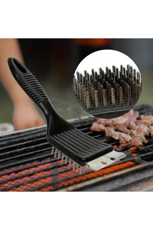 Izgara Temizleme Fırçası Çelik Uçlu 21 Cm, 3 Ü 1 Arada Barbekü Ve Mangal Izgara Temizlik Fırçası