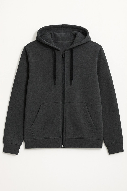 Erkek Fermuarlı Kapüşonlu Cepli İçi Polarlı Sweatshirt