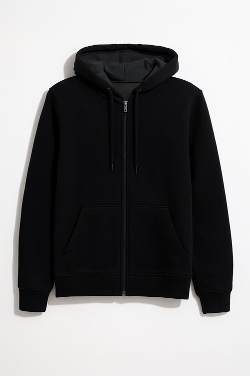 Erkek Fermuarlı Kapüşonlu Cepli İçi Polarlı Sweatshirt