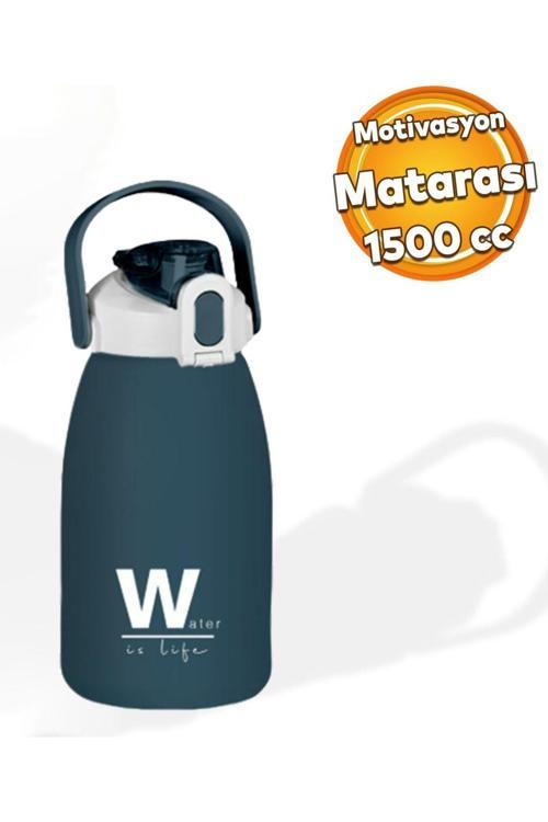 BPA İçermez 1500 ml Mavi Su Matarası – Taşıma Askılı, Kilitli Kapaklı, Spor Günlük Kullanıma Uygun