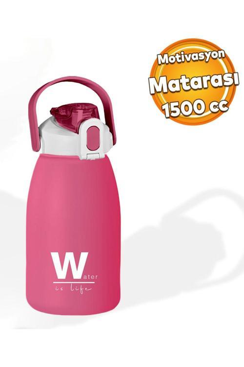 BPA İçermez 1500 ml Pembe Su Matarası – Taşıma Askılı, Kilitli Kapaklı, Spor Günlük Kullanıma Uygun