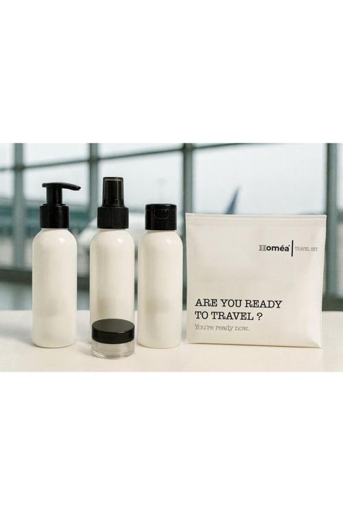 Plastik Seyahat Boy 100ml Beyaz Şişe ve Kavanoz 4’lü Set – Çantalı Seyahat Kiti