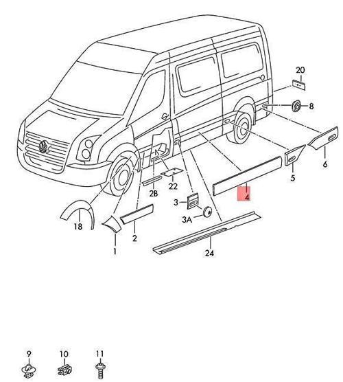 Çamurluk Bandı Orta Sol Vw Crafter Bm 06-16 (Oem No: 2E1853535Bj)