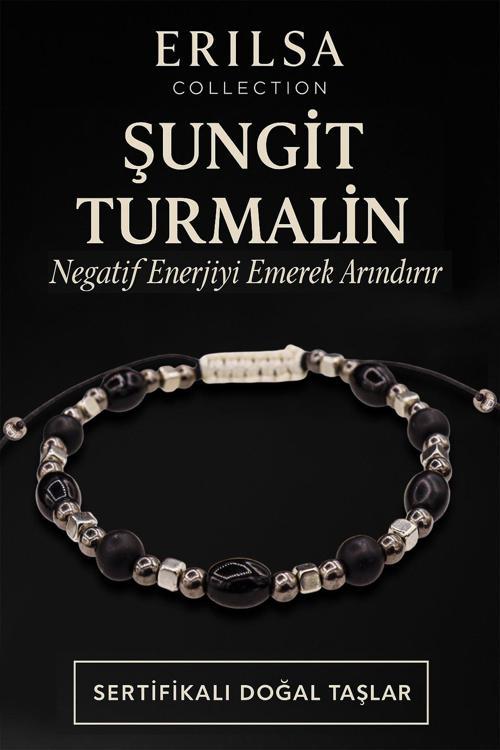Sertifikalı Şungit - Turmalin Taşı Bileklik – Negatif Enerjiyi Arındırıcı Takı