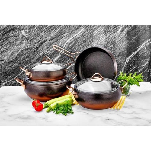 Azra 7 Parça Bakır Renk Granit Tencere Seti- 643