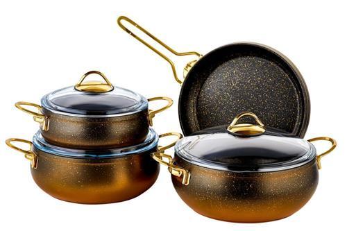 Azra 7 Parça Gold Siyah Granit Tencere Seti- 642