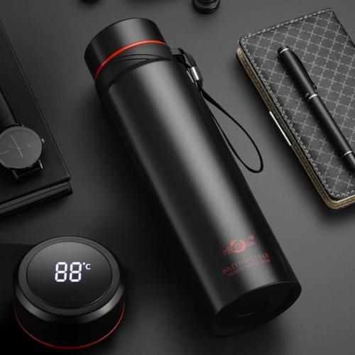 British Style Siyah Dereceli Paslanmaz Çelik Isı Göstergeli Termos 600 ml Enf-230