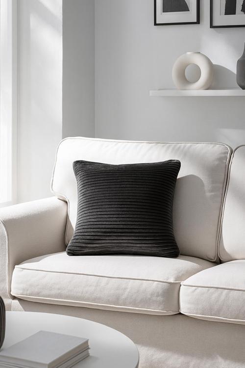 Fitilli Kadife Kırlent Kılıfı Koyu Gri 40x40