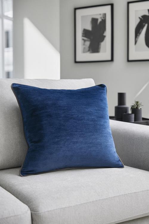Biyeli Kadife Kırlent Kılıfı Lacivert 40x40