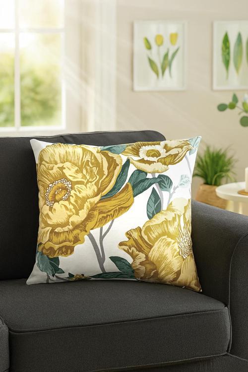Duck Çiçekli Kırlent Kılıfı Sarı Yeşil 40x40