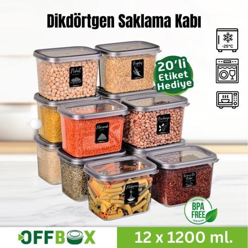 Offbox Dikdörtgen Bakliyat Baharat Gıda Saklama Kabı - 1.2 Lt. - 12 Adet