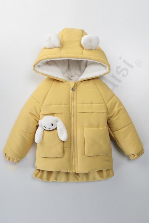 YENİ Tavşanlı Fermuarlı İçi Peluş Kürklü Kalın Kapüşonlu Kar Şişme Kışlık Kız Bebek Mont Çocuk Kaban