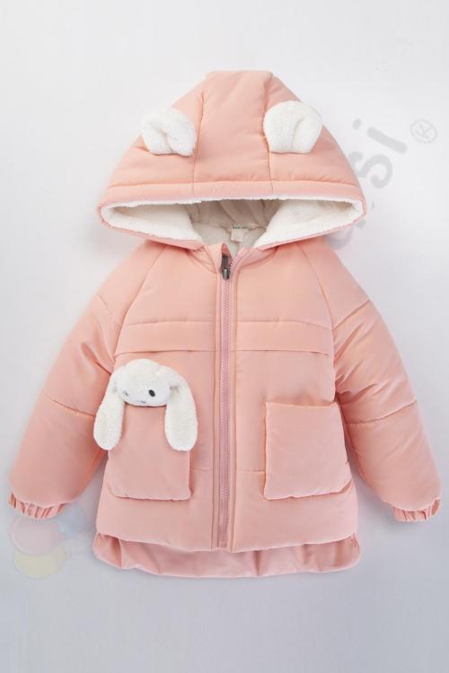 YENİ Tavşanlı Fermuarlı İçi Peluş Kürklü Kalın Kapüşonlu Kar Şişme Kışlık Kız Bebek Mont Çocuk Kaban