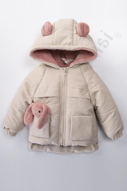 YENİ Tavşanlı Fermuarlı İçi Peluş Kürklü Kalın Kapüşonlu Kar Şişme Kışlık Kız Bebek Mont Çocuk Kaban