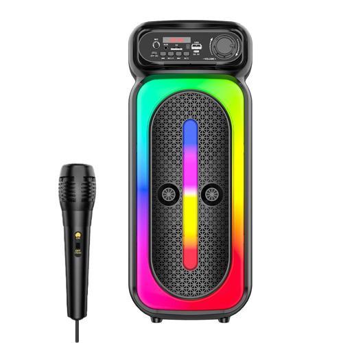 Karaoke Mikrofonlu Bluetooth Hoparlör Led Işıklı Taşınabilir Kablosuz Müzik Çalar