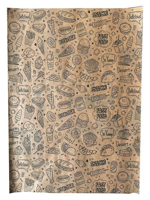 Baskılı Sunum Kağıdı Amerikan Servis - Karışık Desenli - Vintage Sarı Yağlı Tepsi Kağıdı - 150 Adet