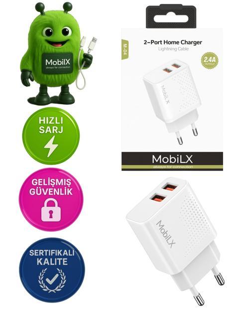 MobiLX 2.4A iPhone 8–14 Pro Max Uyumlu Hızlı Şarj Adaptörü + Lightning Kablo
