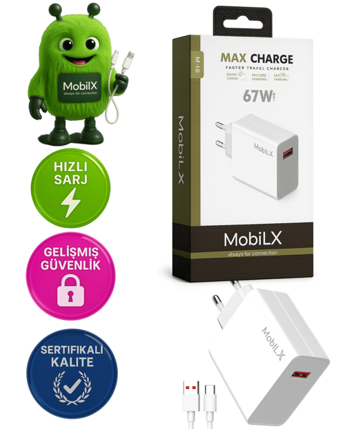 MobilX 67 Watt Turbo Max Hızlı Şarj Aleti + Type C Usb kablo 