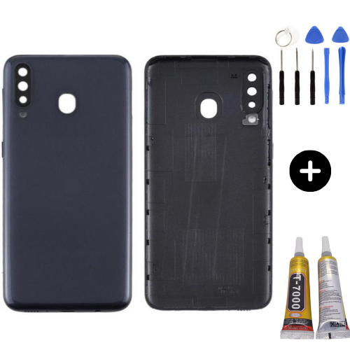Samsung M30 SM-M305F Uyumlu Arka Pil Kapağı Siyah + Montaj Seti