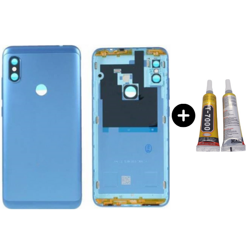 Redmi Note 6 Pro Uyumlu Full Kasa Arka Pil Kapağı Mavi + B7000