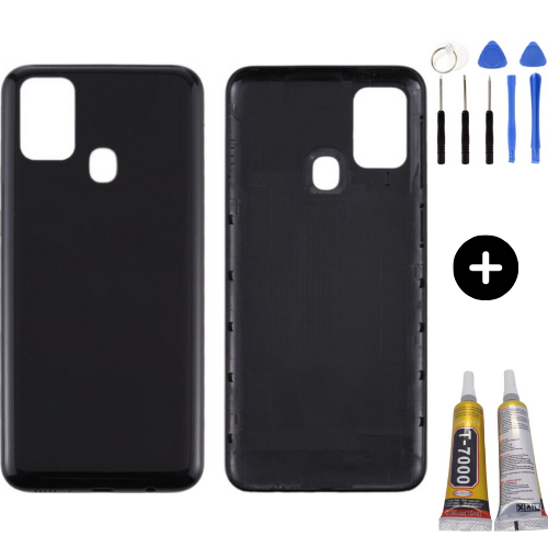 Samsung M31 SM-M315 Uyumlu Arka Pil Kapağı Siyah + Montaj Seti