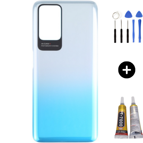 Redmi 10 2022 Uyumlu Arka Pil Kapağı Mavi + Montaj Seti