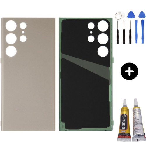 Samsung S23 Ultra SM-S918 Uyumlu Arka Pil Kapağı Krem + Montaj Seti